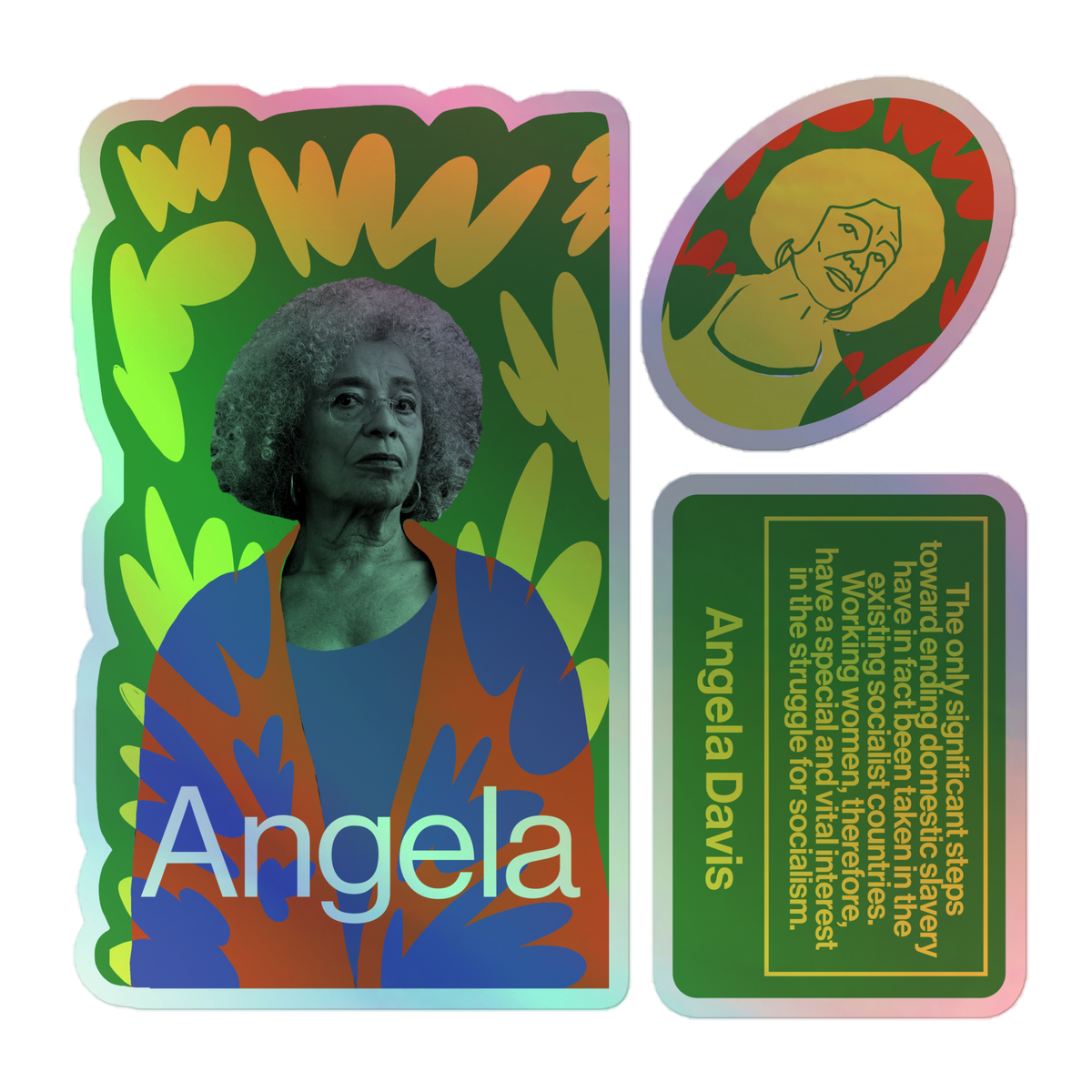 Holographic stickers Angela Davis Progressive International
